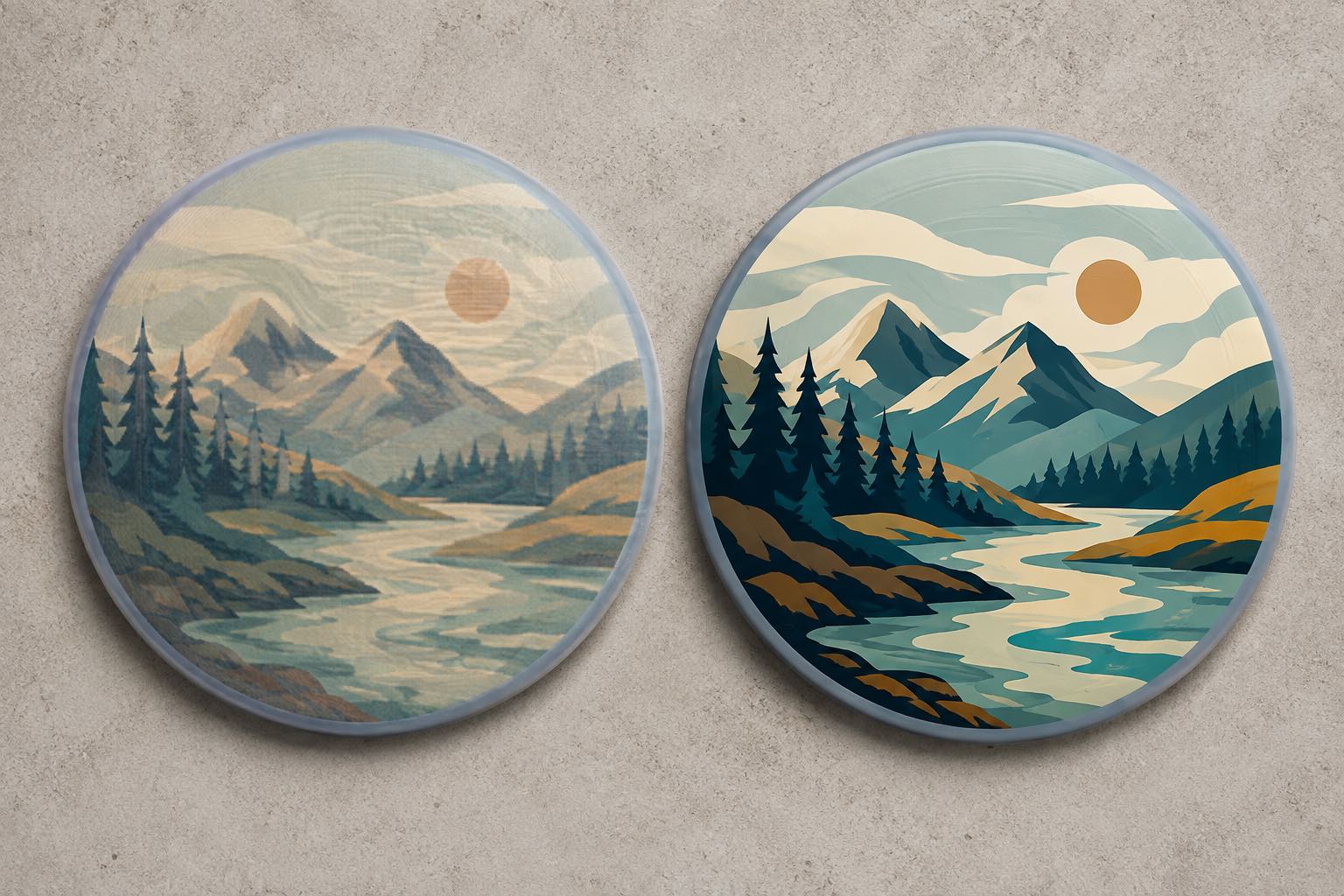 Two custom disc golf discs compared, one low resolution and one crisp