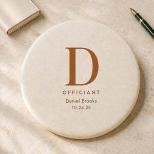 Personalized groomsman disc golf disc with topographic monogram design — initial, title, name, and wedding date