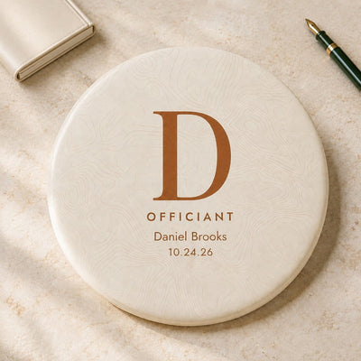 Personalized groomsman disc golf disc with topographic monogram design — initial, title, name, and wedding date