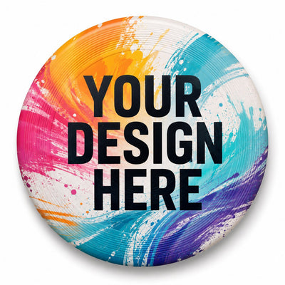 Custom 175g ultimate disc printed full disc edge to edge with colorful paint splash design and Your Design Here text