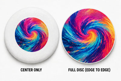 Comparison of center only print area versus full disc edge to edge printing on a custom 175g ultimate disc
