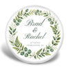 Wedding disc golf disc mockup — watercolor greenery wreath with script names and date